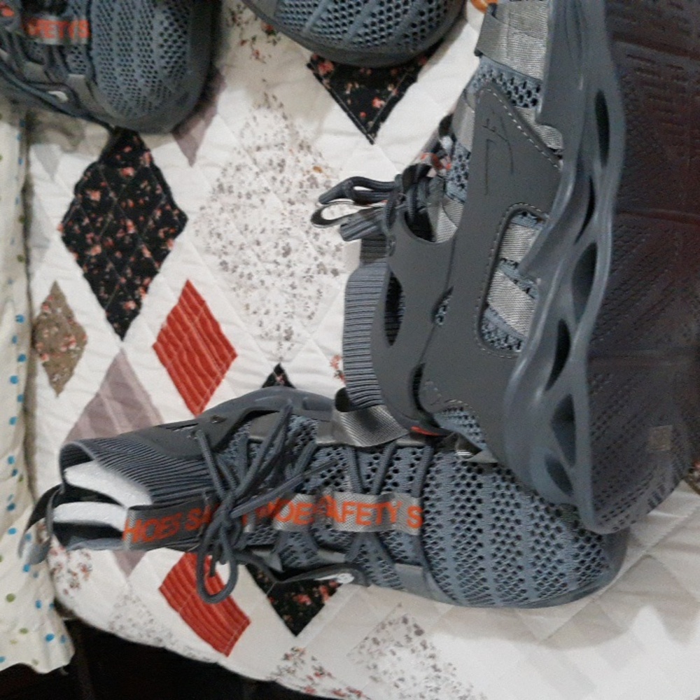 Men's Gray High-Top Knit Sneakers with Orange Logo Detail